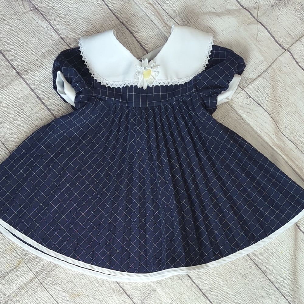 Youngland Navy Checkered Dress with White Collar